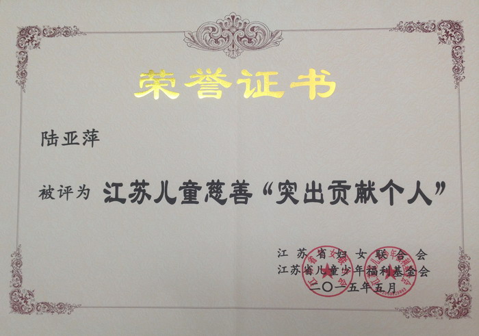 江苏儿童慈善“突出贡献个人”